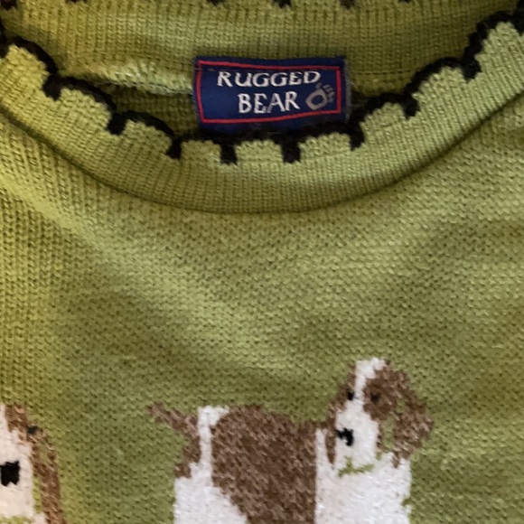 GIRLS GREEN DOGS RUGGED BEAR SWEATER - Picture 2 of 5